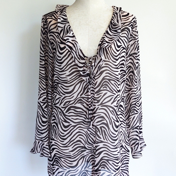 Victoria’s Secret Pink & Black Zebra Print Long Sleeve Pajama Top Sheer Size Med - Picture 14 of 14